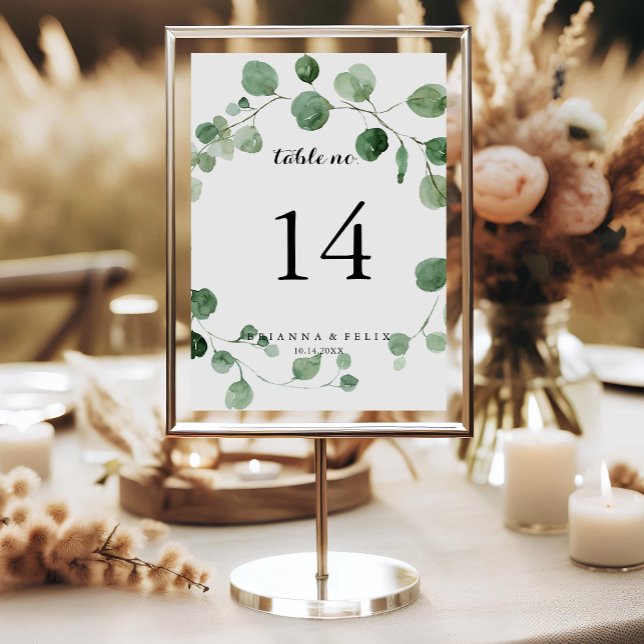 Eucalyptus Modern Calligraphy Wedding Table Number (Creator Uploaded)