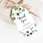Eucalyptus Modern Calligraphy Wedding Thank You  Gift Tags<br><div class="desc">These eucalyptus modern calligraphy wedding thank you favor tags are perfect for a simple wedding reception. The design features watercolor hand-drawn elegant botanical eucalyptus branches and leaves. Personalize these tags with a short message, your names, and your wedding date. You can change the wording on these tags to suit any...</div>