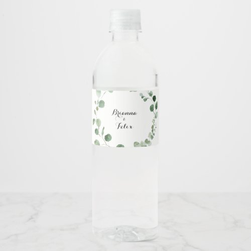 Eucalyptus Modern Calligraphy Wedding Water Bottle Label