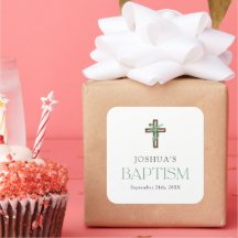 Eucalyptus Modern Cross Baptism Favors