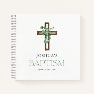 Eucalyptus Modern Cross Baptism Guestbook Notebook