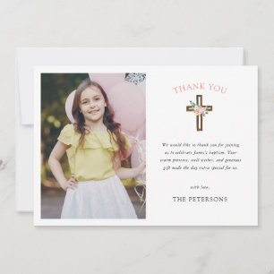 Eucalyptus Modern Cross Baptism Thank You Card