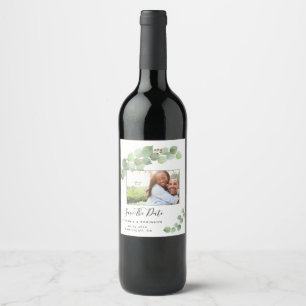 Eucalyptus Modern Custom Photo Save The Date Wine Label