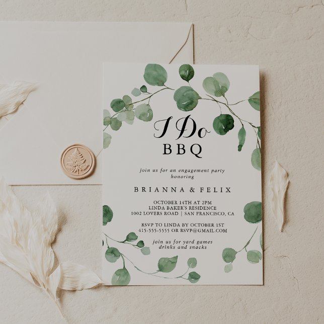 Eucalyptus Modern I Do BBQ Engagement Party  Invitation (Creator Uploaded)