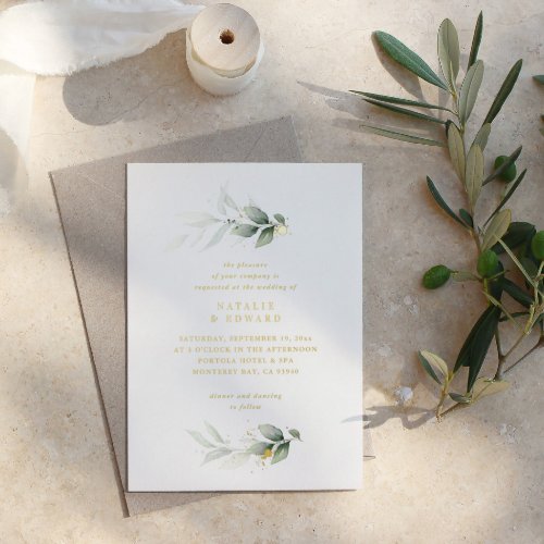 Eucalyptus modern minimal elegant wedding foil invitation