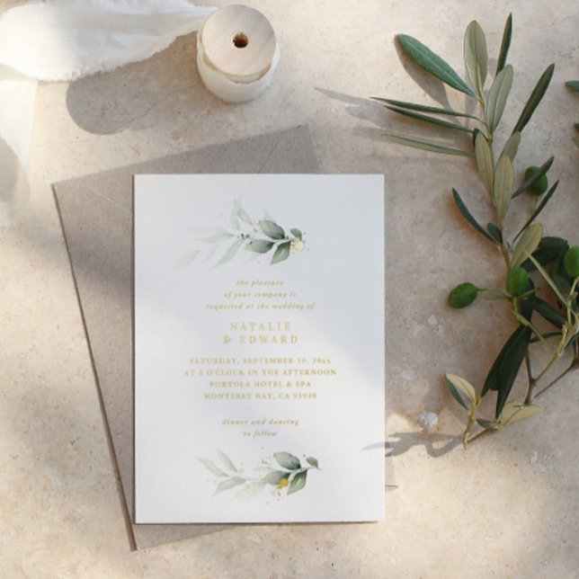 Eucalyptus modern minimal elegant wedding foil invitation (Creator Uploaded)