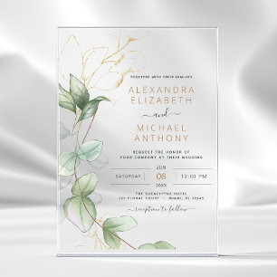 Eucalyptus Modern Minimalist Green Leaf Wedding Acrylic Invitations