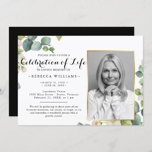 Eucalyptus Modern Photo Celebration of life Invitation