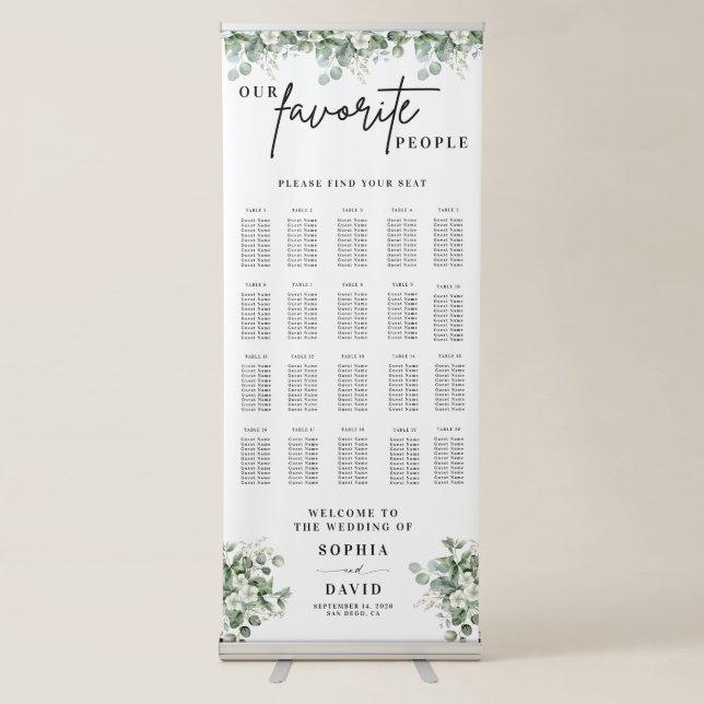 Eucalyptus Modern Script Wedding Seating Chart Retractable Banner (Front)