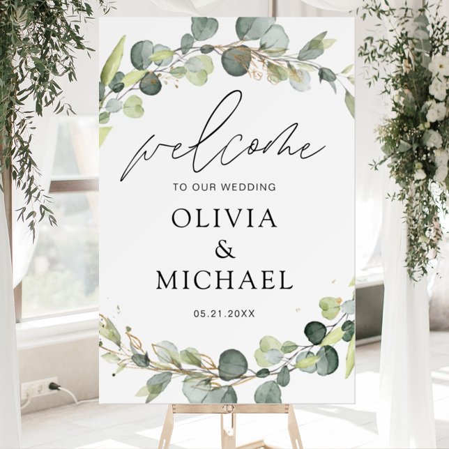 Eucalyptus Modern Script Wedding Welcome Elegant F Foam Board (Creator Uploaded)