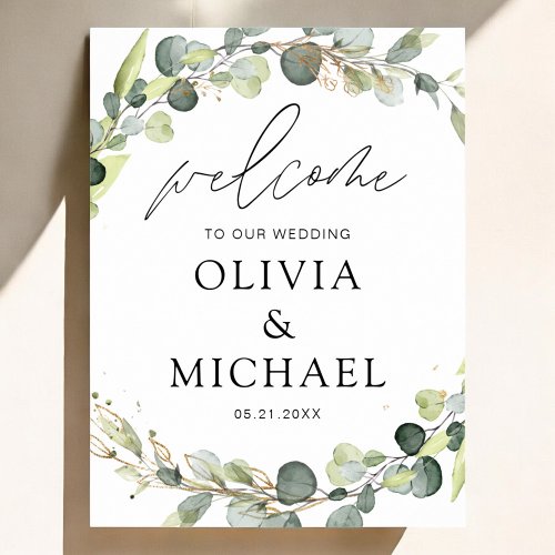 Eucalyptus Modern Script Wedding Welcome Elegant F Poster