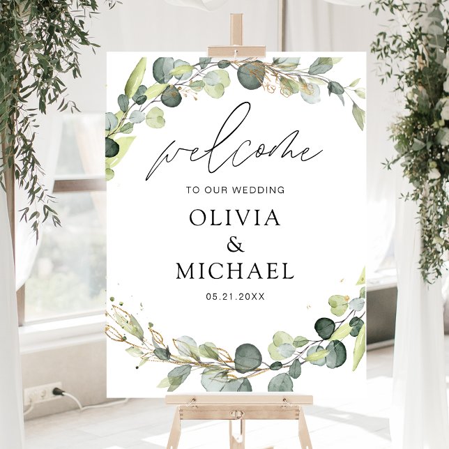 Eucalyptus Modern Script Wedding Welcome Elegant Foam Board (Creator Uploaded)