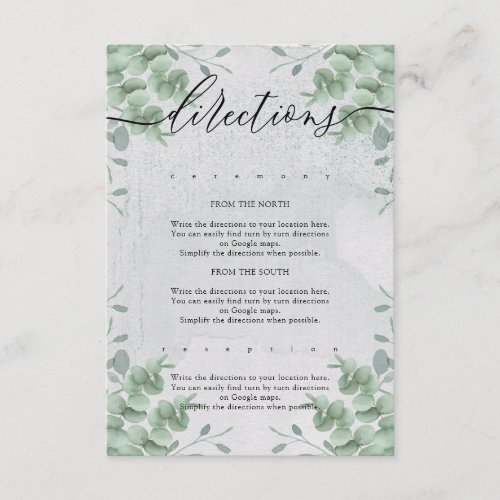Eucalyptus Modern Simple Wedding Directions Enclosure Card