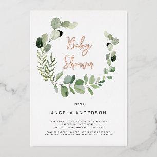 Eucalyptus Modern Simplicity Baby Shower Rose Foil Foil Invitation