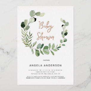 Eucalyptus Modern Simplicity Baby Shower Rose Foil Invitation