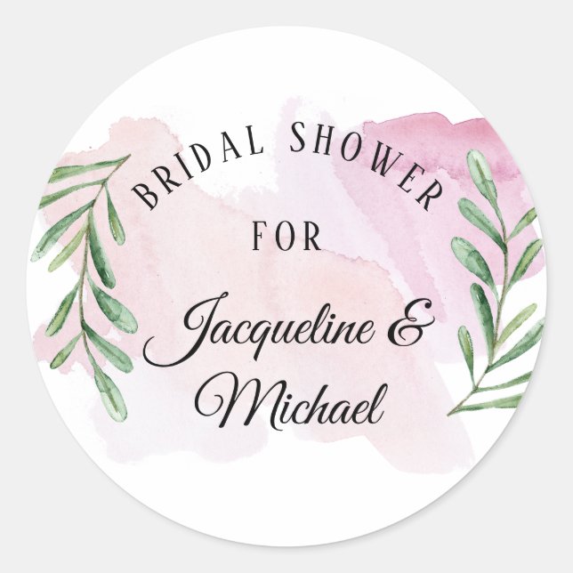 Eucalyptus Modern Watercolor Pink Bridal Shower Classic Round Sticker (Front)