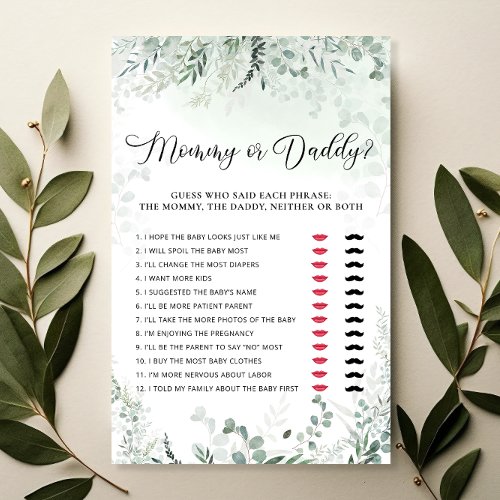 Eucalyptus Mommy or Daddy Baby Shower Game