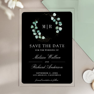 Eucalyptus Monogram Black Wedding Save the Date