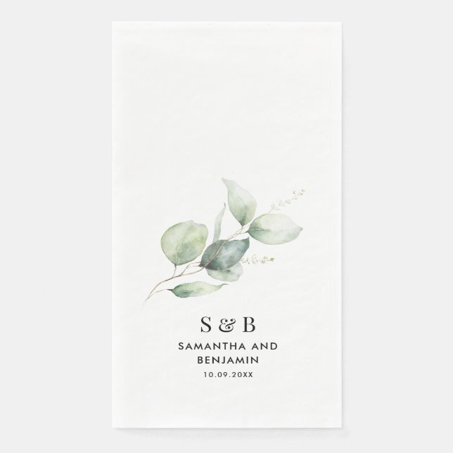 Eucalyptus Monogram Botanical Wedding Reception Paper Guest Towels (Front)