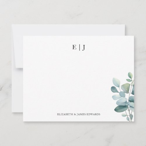 Eucalyptus Monogram Couple Initials Personalized Note Card