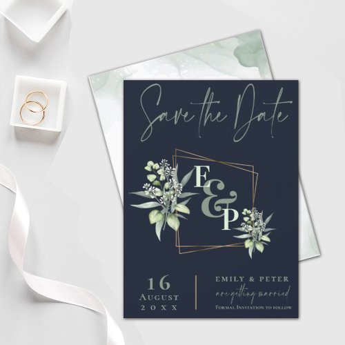 Eucalyptus Monogram Greenery Wedding Save the Date Magnetic Invitation