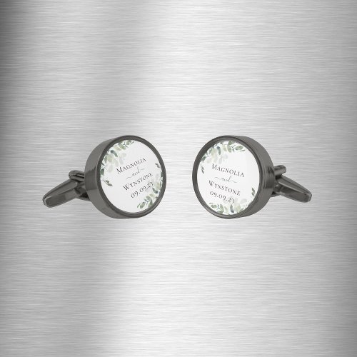 Eucalyptus Monogram Groom Wedding Day Cufflinks