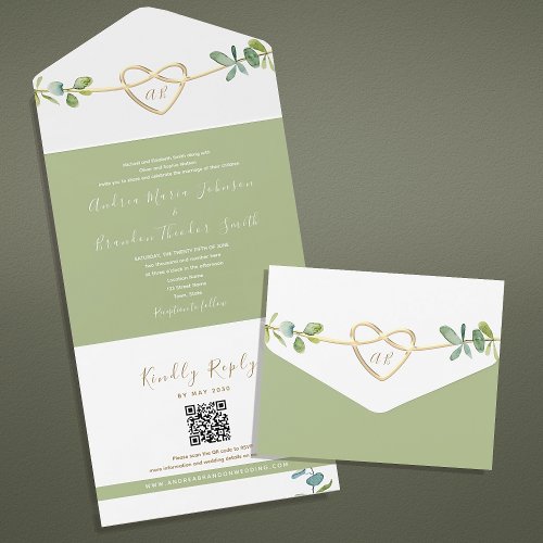 Eucalyptus Monogram Wedding QR Code  All In One Invitation