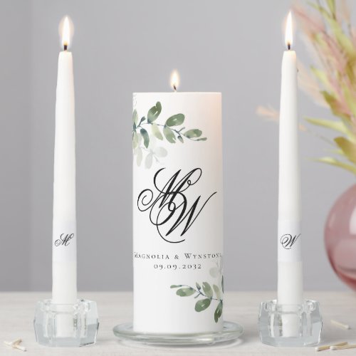 Eucalyptus Monogram Wedding Unity Candle Set
