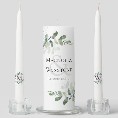 Eucalyptus Monogram Wedding Unity Candle Set