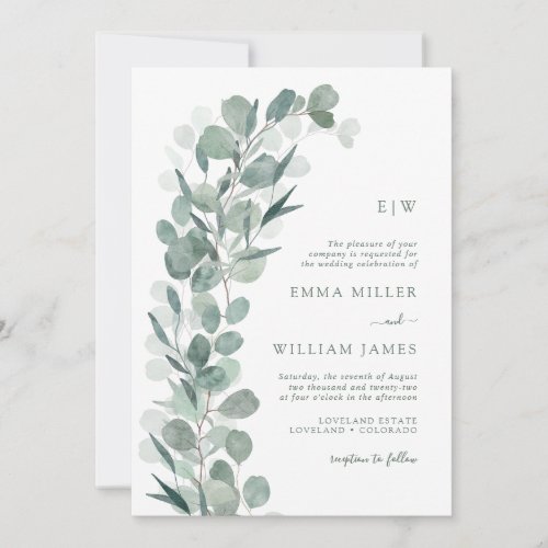 Eucalyptus Monogrammed Wedding Invitation