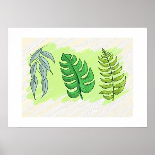 Eucalyptus Monstera et fougères em tableau affiche Poster