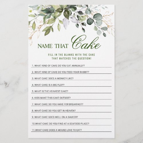 Eucalyptus Name That Cake Bridal Shower Game