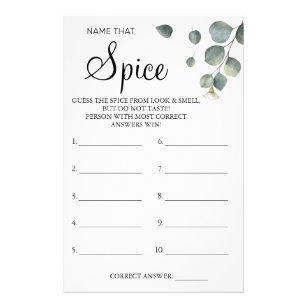 Eucalyptus Name that Spice Bridal shower game card Flyer