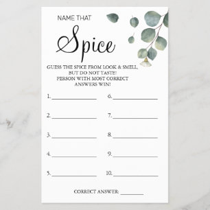 Eucalyptus Name that Spice Bridal shower game card Flyer