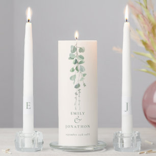 Eucalyptus Names Date Initials Sage Cream White Unity Candle Set