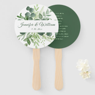 Eucalyptus Nature Greenery Wedding Script Program Hand Fan