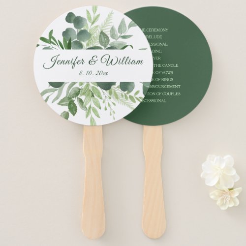 Eucalyptus Nature Greenery Wedding Script Program Hand Fan