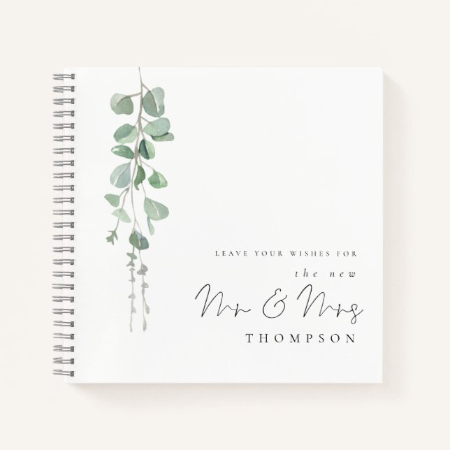 Eucalyptus New Mr Mrs Name Wedding Guest Book (Front)