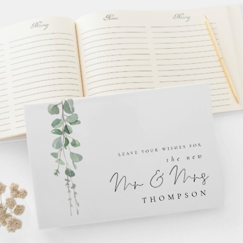 Eucalyptus New Mr Mrs Name Wedding Guest Book