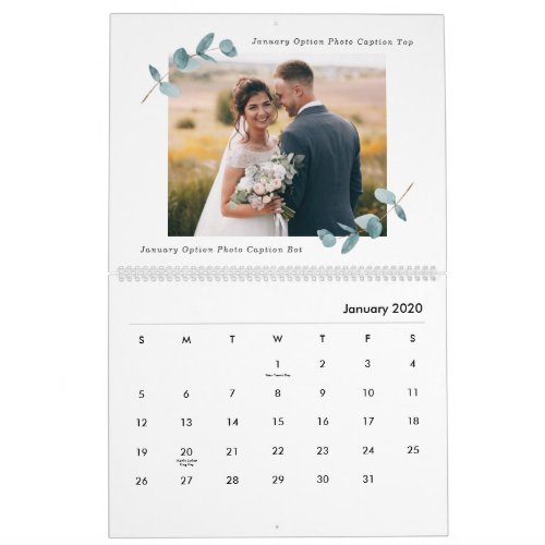 Eucalyptus Newlywed Wedding Photography Collage Calendar