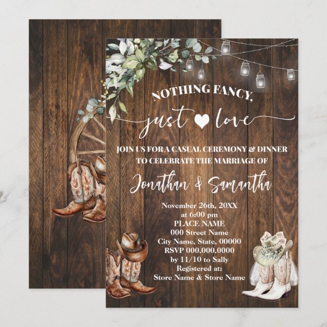 Eucalyptus Nothing Fancy Just Love Casual Wedding Invitation (Front/Back)