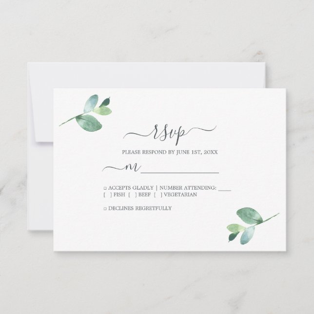 Eucalyptus Offblack Script Wedding RSVP Card (Front)