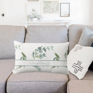 Eucalyptus olive pattern white green lumbar pillow