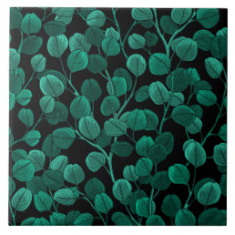 Eucalyptus on black ceramic tile