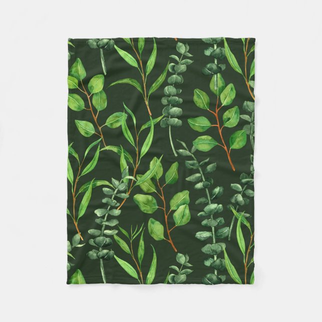 Eucalyptus  on dark green fleece blanket (Front)