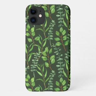 Eucalyptus  on dark green iPhone 11 case