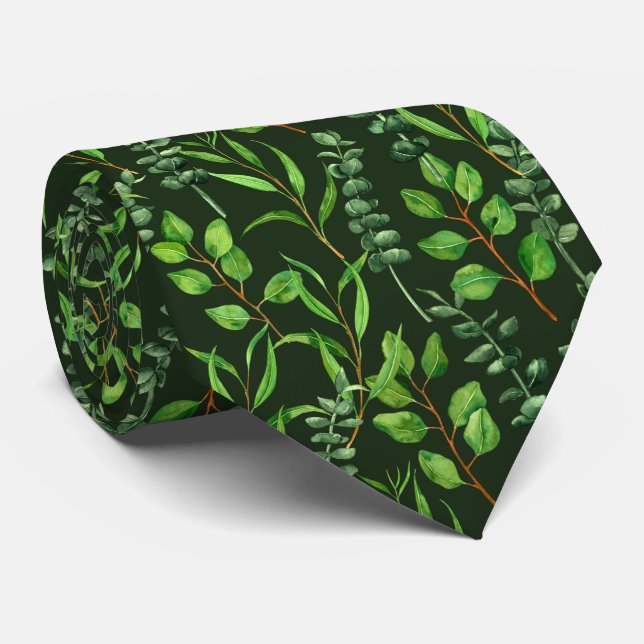 Eucalyptus  on dark green neck tie (Rolled)