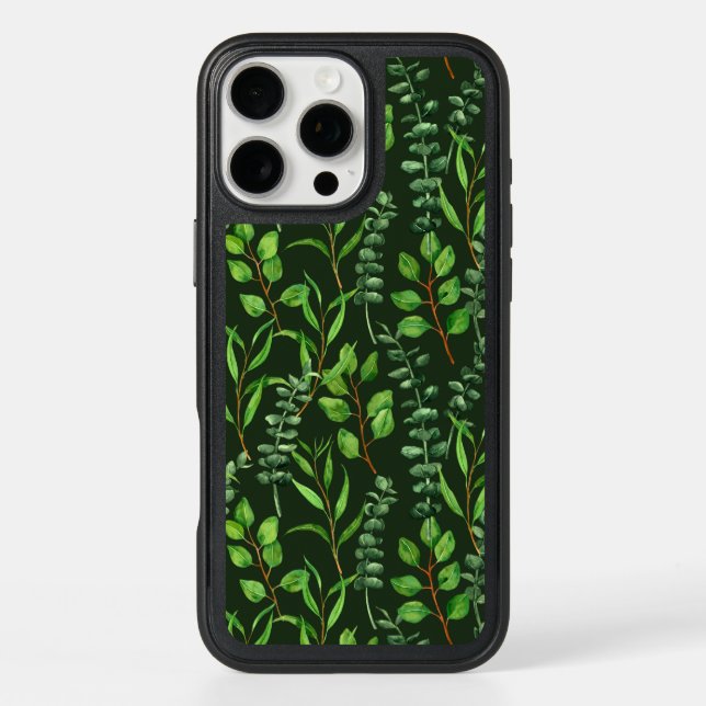 Eucalyptus  on dark green otterbox iPhone case (Back)