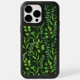 Eucalyptus  on dark green OtterBox iPhone 14 pro max case