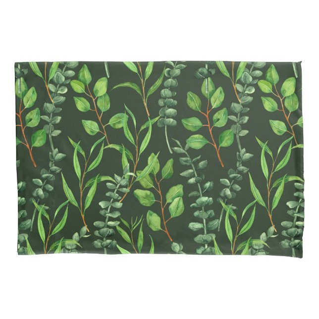 Eucalyptus  on dark green pillow case (Front)